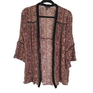 Boho American Eagle Burgundy Whimsigoth Velvet Trim Flowy Oversized Cardigan XS